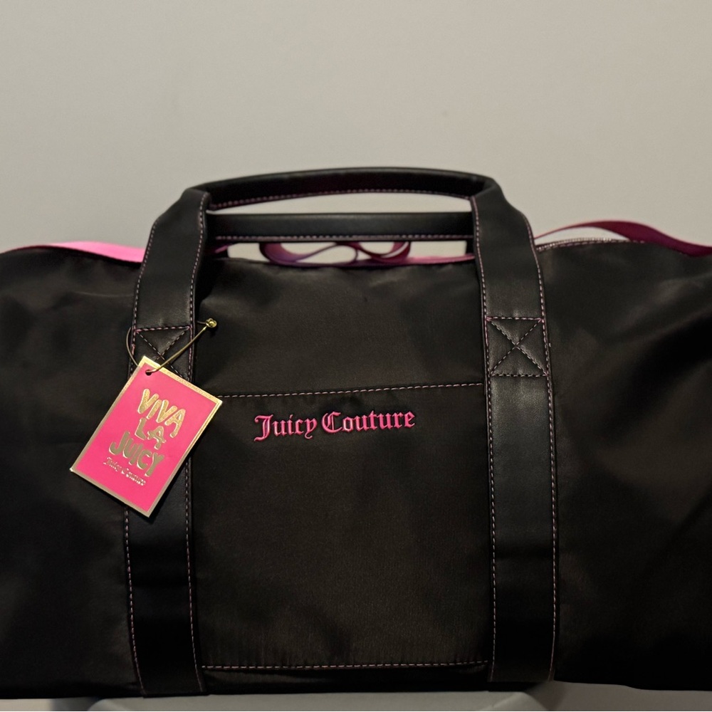 Juicy Couture Black and Pink Nylon Travel Weekender Bag